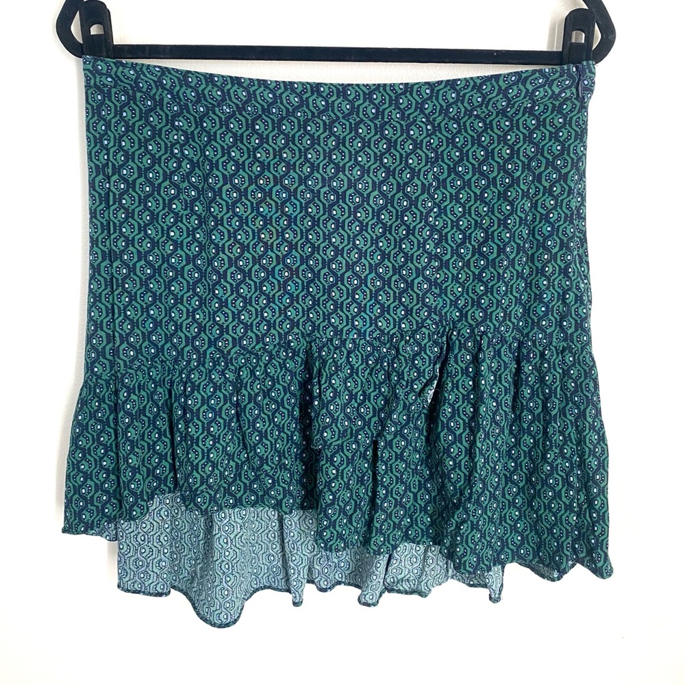 Green Patterned Asymmetrical Ruffle Mini Skirt - image 1